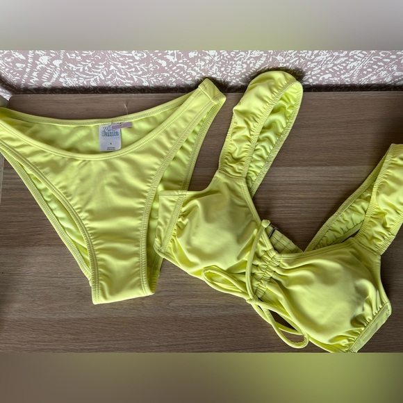 wild fable Other - NWOT Wild Fable Bright Neon Yellow Ruched Ruffled Retro Style Cute Bikini